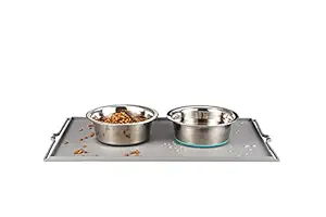 PEGGY11 Deep Stainless Steel Dog Bowls Set, Silicone Feeding Mat with Raised Edge to Prevent Spill, Non-Slip Dog Dish Set for Small, Medium, and Large Breeds Dog