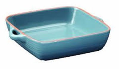 Jamie Oliver Auflaufform, rechteckig, smoky blue mit rotem Rand, ca. 24 x 24 x 6,5 cm (K161)