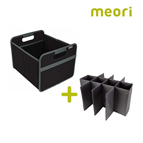 meori Faltbarer Flaschenträger für 12 Flaschen Lava Black 32x37x27,5cm stabil abwischbar Polyester Weinträger Geschenkbox Shopper Grillen Keller Getränke Weinkorb, Schwarz