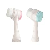 SUPVOX 2Pcs Manual Face Brush Soft Long Handle Blackhead Removing Skin Care Tools (Pink and Blue)