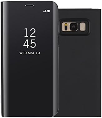 CARYYCY Flip Case Clear View Standing Smart Cover All-around protection PC Hard Case Cover For S8 Plus(S8 Plus Black)