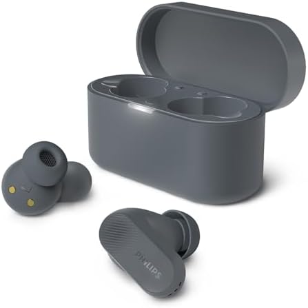 Philips TAT3509GY Cuffie Bluetooth True Wireless In-Ear con cancellazione del rumore - Auricolari piccoli, suono naturale, bassi dinamici, custodia tascabile, chiamate chiare - Grigio