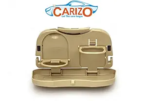 CARIZO Car Meal Plate + Cup + Bottle Holder | Tray | Backseat | Foldable | Compact | Food Tray | Travel Dining Tray Beige Compatible with Maruti Suzuki Swift Dzire (Type-II) 2012-2016