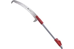 KAMIKAZE PERFORMANCE IN YOUR HANDS KAMIKAZE Serrucho Telescópico de Poda en Altura 1,5–4,5M con Sistema Easy Block, Hoja Curva SK-4 Cromada 360mm, Gancho Superior y Cortarramas, Mango Ergonómico Ligero con Funda Protectora