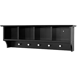 SoBuy® FRG48-L-Sch Portemanteau Étagère murale Porte-manteau salle de bain Meuble d'entrée avec 4 compartiments de rangement et 5 crochets - Noir