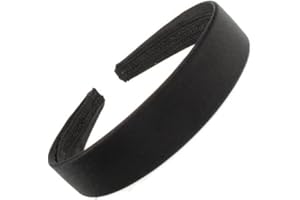 2.5cm (1") Black Satin Covered Plastic Alice Band Hair Band Headband No Teeth for Women Girls by Glitz4Girlz