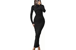Haibang Vestito Donna Elegante Maniche Lunghe Aderente Abito Lungo Sexy Tubino Bodycon Maxi Vestito Elasticizzato Abito da Cocktail per Cerimonie Sera Festa Discoteca Party Club Casual