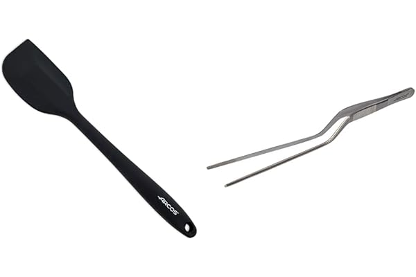 Arcos Gadgets Profesionales, Lengua de Silicona, Tamaño 280 mm, Mango de Metal Color Negro & Gadgets Profesionales, Pinzas para Emplatar, Acero Inoxidable 200 mm, Color Gris