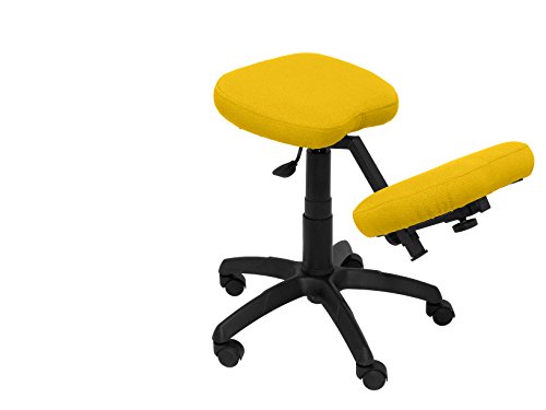 PIQUERAS Y CRESPO Modelo 37G Taburete de oficina ergonómico giratorio y regulable en altura Asiento tapizado en tejido BALI color amarillo (RODILLERA REGULABLE)