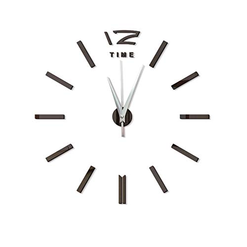 DKEyinx Modern Mirror Effect 3D Wall Clock, 28cm x 28cm, Art DIY Sticker, Home Study Living Room Decor - Black