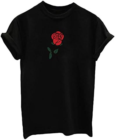Yeesea Women Short Sleeve Graphic Printed Girls Top Tees Casual Cotton T-shirts Black Medium