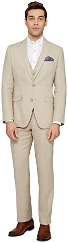 Moss 1851 Men`s Tailored Fit Stone Linen Suit Jacket 44R Beige