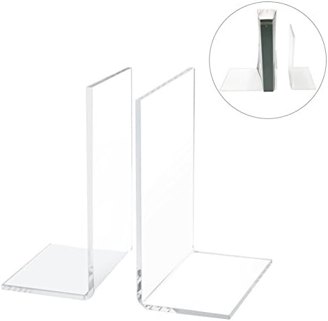 GABBREIN 2 Pack Clear Plastic Acrylic Bookends Heavy duty Book Shelf Holder (2 pack)