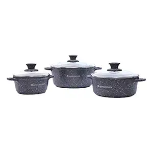 Wonderchef Granite Die-Cast Aluminium Induction Base Casserole Set, 6-Pieces, Grey