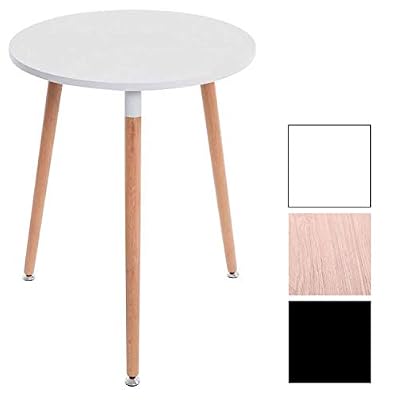 CLP Table de Cuisine Design Retro Amalie I Table d’Appoint Ronde avec 3 Pieds en Bois Diamètre 60 cm Hauteur de la Table 75 cm I Couleur Blanc, Nature