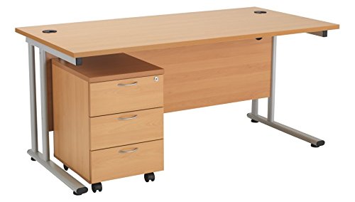 Rectangular Desk 1200mm and 3 Drawer Pedestal - Smart Office Furniture Range, Desk with Drawers in Beech