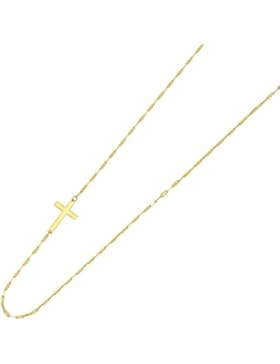 Anhänger + Kette - Gelbgold Kreuz mit Platten Ankerkette 45 cm in 585 Gold 3088