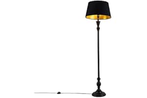 Qazqa classico - Lampadaire avec abat-jour Moderne - 1 lumière - H 155 cm - Noir - Moderne - Éclairage intérieur - Salon I Chambre I Cuisine I Salle à manger