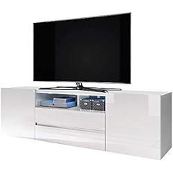 Selsey Bros - Meuble TV / Banc TV (137 cm, Blanc Mat / Blanc Brillant, avec LED)