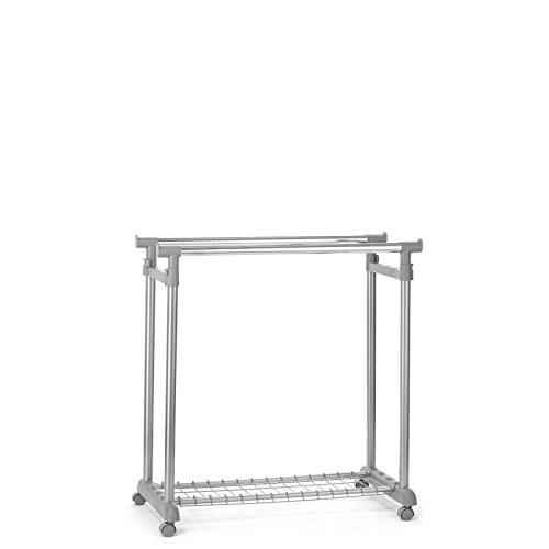 Garderobenwagen GROSSO Kleiderständer Rollgarderobe Garderobenständer , mit Schuhablage, 2 Kleiderstangen, höhenverstellbar, Metallrohr verchromt - 3