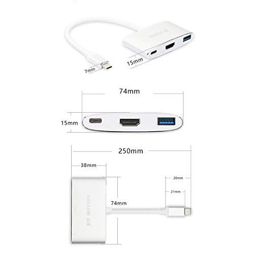 [4Kx2K UHD] Aluminium USB3.1 Multiport Typ C auf HDMI / USB3.0 Ein weiblicher / Typ-c Buchse Adapter, USB C HUB mit Stromversorgung für Macbook 12in 2015/2016, MacBook Pro 2016, Google Chromebook Pixel 2015 - 2