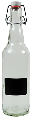 Viva-Haushaltsware – 2x leere Glasflasche 500 ml mit Bügelverschluss aus Porzellan zum selber befüllen, inkl 2 Beschriftungsetiketten - 2