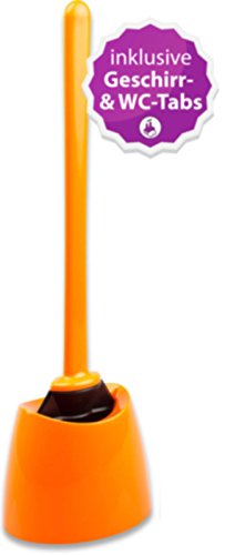 WcWunder EVOLUTION - DIE antibakterielle WC-Reinigungs-"Bürste" ohne Borsten - orange inkl. innovative WC- und Geschirr-Tabs