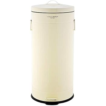 30L RETRO STEEL ENAMELLED WASTE RUBBISH KITCHEN PEDAL BIN - CREAM ...