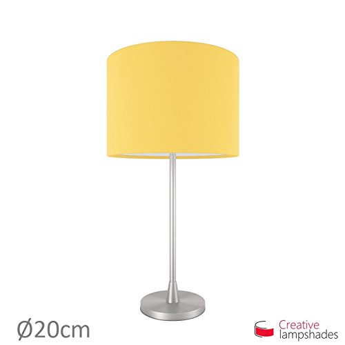 Lampenschirm Zylinder Schwefelgelb Leinwand – Durchmesser 35cm – H. 22cm, E27 Für Stand Pendelleuchten, Nein - 5