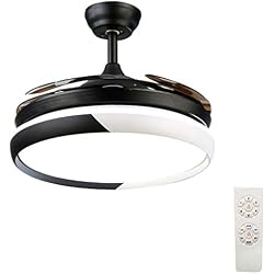 Fan Ceiling Lamp Xinjin Lumière de Ventilateur de Plafond réversible avec télécommande, Lustre à Del dimmable avec Lames Invisibles rétractables, Moteur Silencieux, pour Salon-Restaurant
