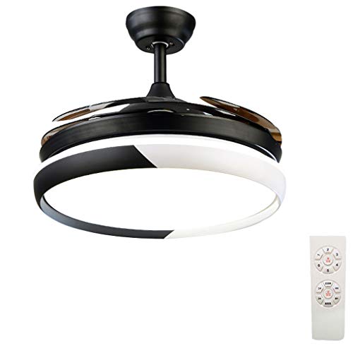 Fan Ceiling Lamp Xinjin Lumière de Ventilateur de Plafond réversible avec télécommande, Lustre à Del dimmable avec Lames Invisibles rétractables, Moteur Silencieux, pour Salon-Restaurant