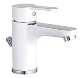 Die moderne, elegante Waschtischarmatur Diziani präsentiert sich in der trendstarken Bicolor Optik (Weiß/Chrom)