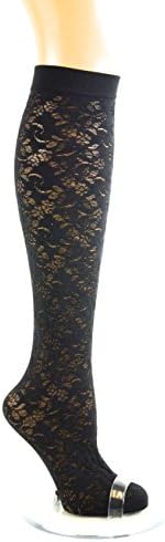 5 Pairs New womens black floral pattern semi opaque knee high pop socks 60 Denier P7