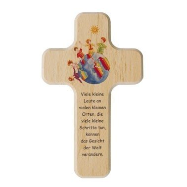 Holzkreuz Kinder-kreuz Viele kleine Leute 18 x 11 cm