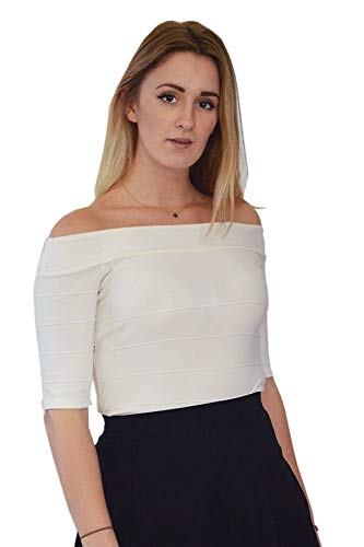 Whitelabel River Island Cream Self Stripe Bardot Stretch Top Size 8