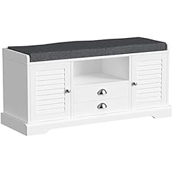 SoBuy® FSR71-W Banc de Rangement à Chaussures avec Coussin Rembourré Commode à Bottes Chaussures Banquette Confortable Meuble d'entrée Coffre Rangement pour Chaussures - Blanc