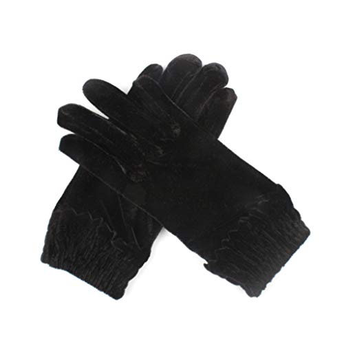 Preisvergleich Produktbild JAGETRADE Elegante Frau Samt Wolle Touchscreen Handschuhe Winter Frauen Warme Vollfinger Lederhandschuhe Schwarz 23 cm 9.05in
