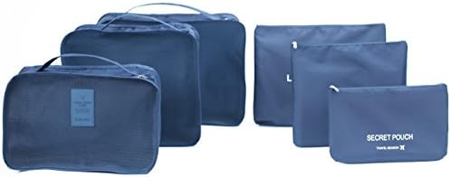 6PCS/Set Waterproof Clothes Storage Bags Packing Cube Travel Luggage Organizer Bag (Navy Blue)