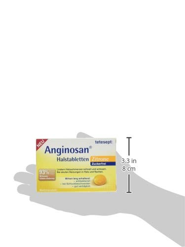 tetesept Anginosan Halstabletten Zitrone - zuckerfrei – Antibakterielle Halsschmerztabletten gegen akute Reizungen in Hals & Rachen – 5 x 20 Stück