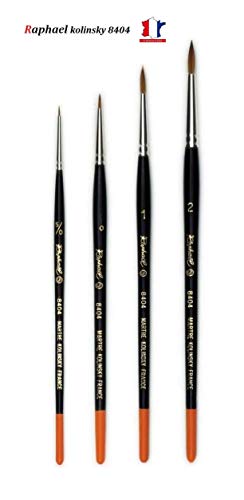 Raphael Series 8404 Brush, Pincel de Arena roja kolinsky, Juego de 4 Piezas, tamaño 5/0. 0, 1, 2. (Raphael France) Espace Beaux Arts