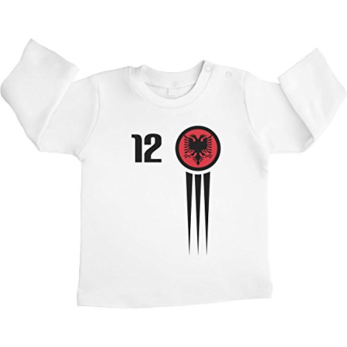 Albanien Shqiperi Fussball Trikot WM EM Unisex Baby Langarmshirt Gr. 66-93 12-18 Monate / 86 Weiß