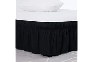 POIUYT Bettrock zum Umwickeln Bettvolant,Ruffled Solid Bed Rock 200x200/180x200 Wrap Around Style, Elastische Bett Wrap Ruffled mit Plattform Bett Rock 38/45cm Drop (Color : Black, Size : 200 * 220+45cm)