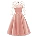 Produktbild POIUDE Ausverkauf Damen Kleid Spitze Knielang 3/4-ärmel Off Schulter Cocktailkleid Spitzen Pinup Abendkleider Kleid(Rosa, Small)