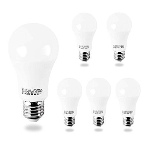 Aigostar - Pack de 5 Bombillas LED A60, 15W, casquillo gordo E27, 1200 lumen, luz calida 3000K [Clase de eficiencia energética A+]