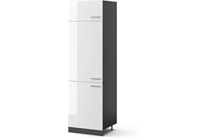 Vicco Armario para frigorífico Empotrado R-Line, Blanco Alto Brillo/Antracita, 60 cm