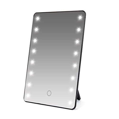 Make-up Spiegel mit LED Beleuchtung schwarz dimmbar durch Touch Schalter + 16 LEDs Standspiegel Profi Kosmetikspiegel Schminkspiegel Tischspiegel Batteriebetrieben