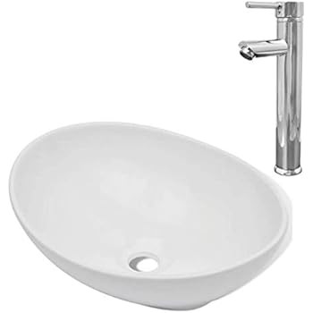 Festnight- Keramik Bad-Waschbecken mit Wasserhahn Badezimmer Oval
