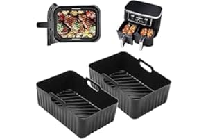 XAARMONEX Silicone Air Fryer Liners 2 Pack for Ninja Dual Zone AF400UK AF451UK AF300UK 8–9.5L Foodi MAX, Compatible with Tower T17088, Keplin, EMtronics Reusable Non-Stick Dishwasher Safe Accessories