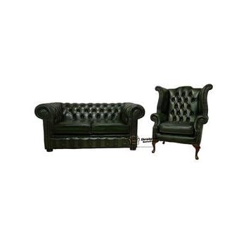 Chesterfield 2 Seater Sofa Settee Queen Anne Wing Armchair