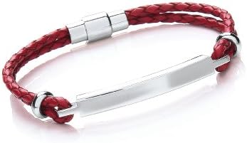 Tribal Children Plaited Bracelet. Red Leather Slim Design ID Bracelet with Stainless Steel Bar & Bayonet Clasp. 18cm for Children or Petite Size for Women, Great Gift by Tribal Steel